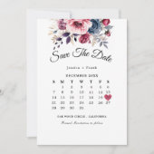 Save The Date Mariage floral bleu rustique bordeaux & violet (Devant)