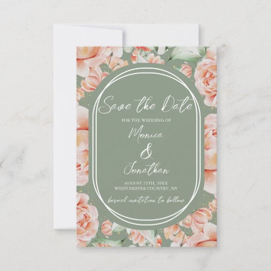 Save The Date Mariage floral bleu rustique Sage Green (Devant)