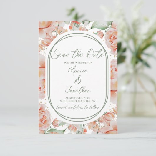 Save The Date Mariage floral bleu rustique Sage Green (Debout devant)