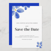 Save The Date Mariage floral bleu simple (Devant / Derrière)