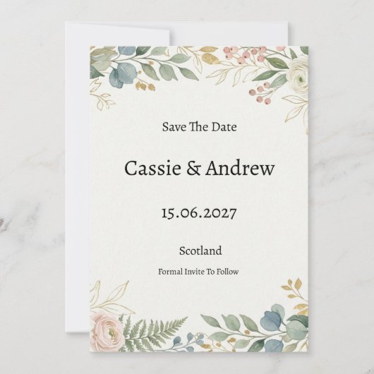 Save The Date Mariage Floral Bleu Vert (Devant)