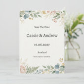 Save The Date Mariage Floral Bleu Vert (Debout devant)