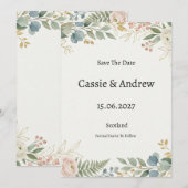 Save The Date Mariage Floral Bleu Vert (Devant / Derrière)