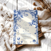 Save The Date Mariage Floral Bleu Victorien