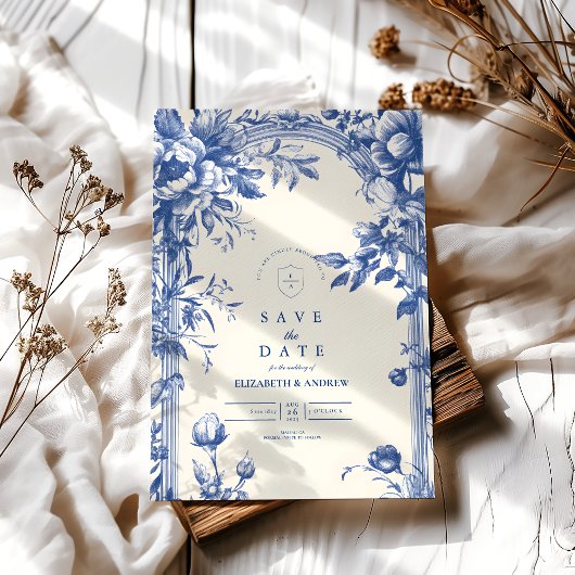Save The Date Mariage Floral Bleu Victorien