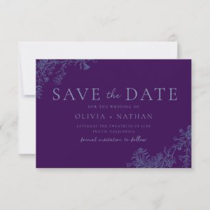 Save The Date Mariage Floral Bleu Violet Classique Vintage
