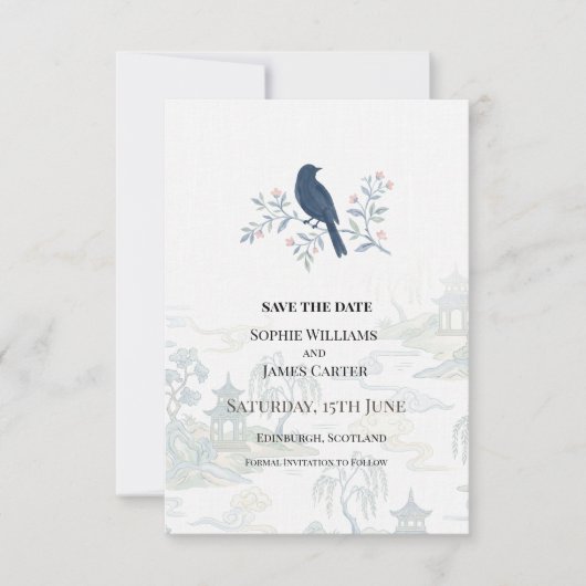 Save The Date Mariage Floral Blue Bird (Devant)