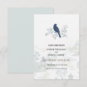 Save The Date Mariage Floral Blue Bird (Devant / Derrière)
