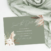 Save The Date Mariage Floral Bohème Blanc Moderne Vert Sauge