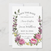 Save The Date Mariage Floral Bohème Magenta Rose Violet Jaune (Devant)