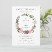 Save The Date Mariage Floral Bohème Rouge Cannelée Rose Fleurie  (Debout devant)