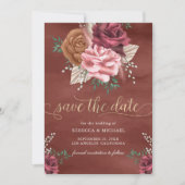 Save The Date Mariage Floral Bohème Rustique aux Roses Cannelle (Devant)