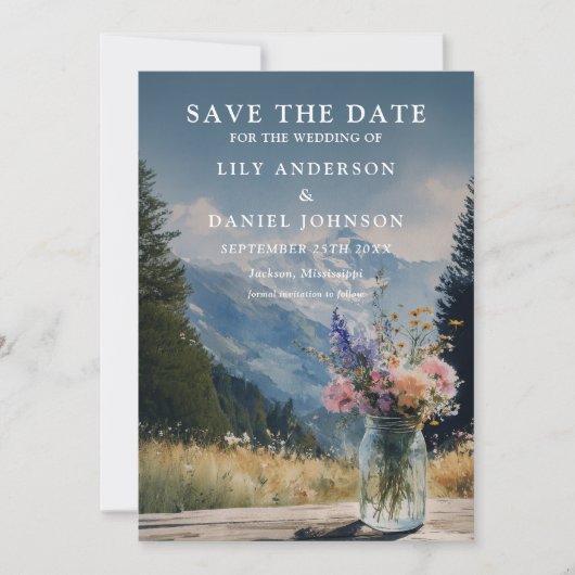 Save The Date Mariage Floral Bohème Rustique en Pot Mason de Mon (Devant)