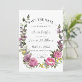 Save The Date Mariage floral boho magenta rose violet jaune (Debout devant)