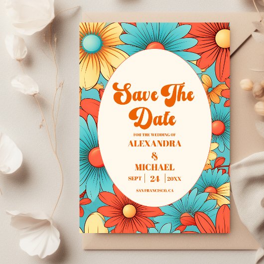 Save The Date Mariage Floral Boho Rétro