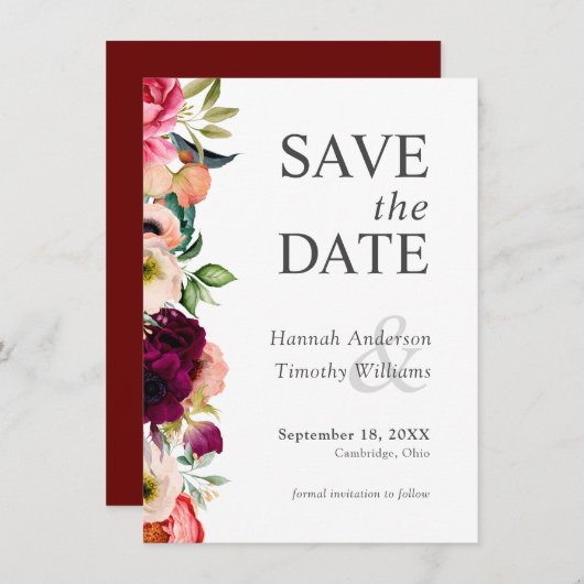 Save The Date Mariage floral Boho rustique Enregistrer la date (Devant / Derrière)