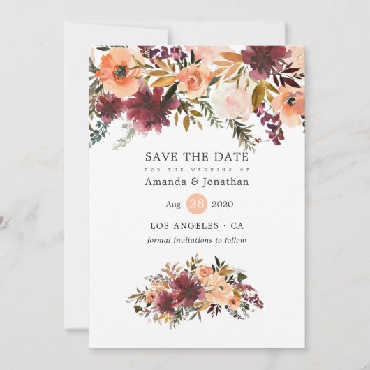 Save The Date Mariage floral Bordo Peach (Devant)