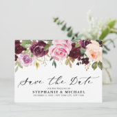 Save The Date Mariage Floral Botanique Rose Pourpre Abricot Rose (Debout devant)
