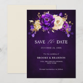 Save The Date Mariage floral botanique violet or royal  (Devant / Derrière)