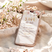 Save The Date Mariage Floral Bourgeons et Or Bourgogne