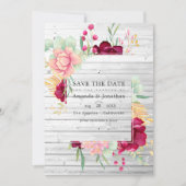 Save The Date Mariage Floral Bourgogne et Rose Rustique dans une (Devant)