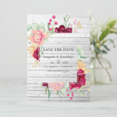 Save The Date Mariage Floral Bourgogne et Rose Rustique dans une (Debout devant)