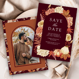 Save The Date Mariage Floral Bourguignon Citrouille en Terracott