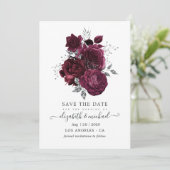 Save The Date Mariage floral bourguignon et argenté (Debout devant)