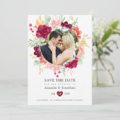Save The Date Mariage floral Bourguignon et rose Eucalyptus (Debout devant)