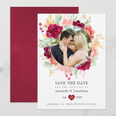 Save The Date Mariage floral Bourguignon et rose Eucalyptus (Devant / Derrière)