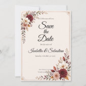 Save The Date Mariage Floral Bourguignon Rustique (Devant)