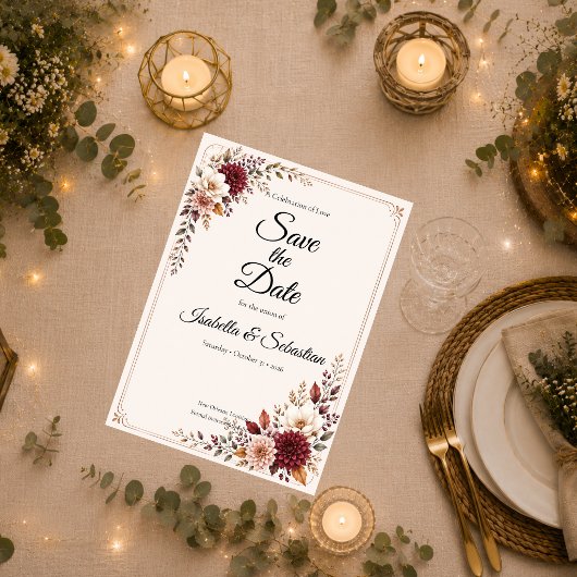 Save The Date Mariage Floral Bourguignon Rustique