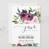 SAVE THE DATE MARIAGE FLORAL BURGUNDY BRILLANT (Devant)