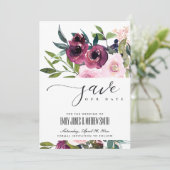 SAVE THE DATE MARIAGE FLORAL BURGUNDY BRILLANT (Debout devant)