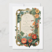 Save The Date Mariage Floral Cadre Jardin Doré (Devant)