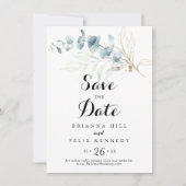 Save The Date Mariage Floral Calligraphique Eucalyptus Doré Rust (Devant)