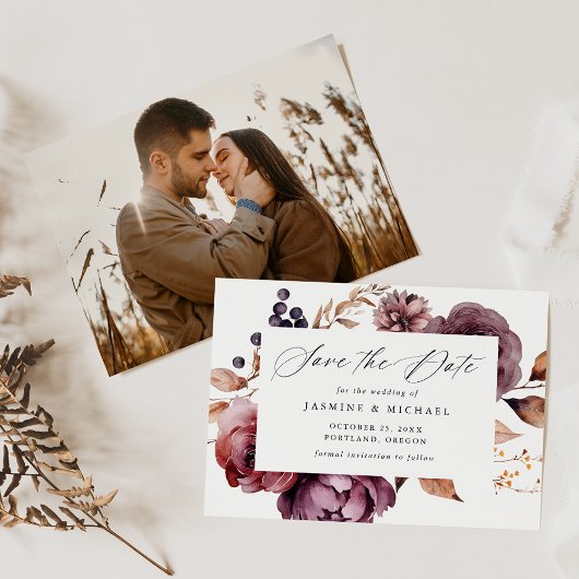 Save The Date Mariage Floral Calligraphique Rustique d'Automne M