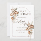 Save The Date Mariage Floral Campagnard Pampas Effrayant (Devant)