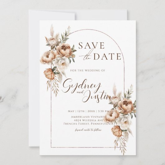 Save The Date Mariage Floral Campagnard Pampas Effrayant Rustiqu (Devant)