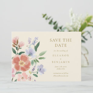 Save The Date Mariage Floral Chic Aquarelle Rose Pâle Lavande