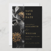 Save The Date Mariage floral chic et noir et or (Devant)