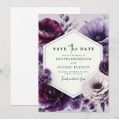 Save The Date Mariage floral chic et violet modifiable (Devant / Derrière)