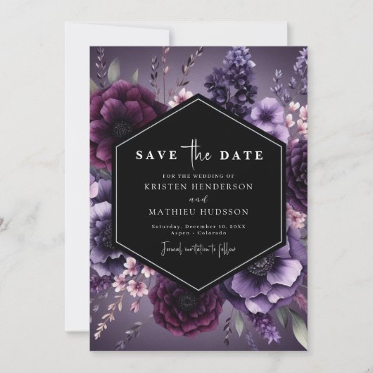 Save The Date Mariage floral chic moderne violet (Devant)