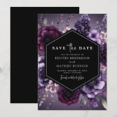 Save The Date Mariage floral chic moderne violet (Devant / Derrière)