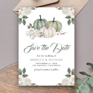 Save The Date Mariage Floral Citrouille Vert Sauge