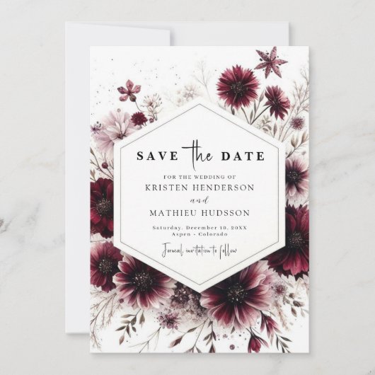 Save The Date Mariage floral classique de Bourgogne (Devant)
