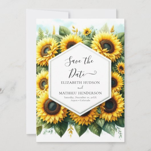 Save The Date Mariage floral classique de tournesol (Devant)