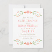 Save The Date Mariage Floral Corail et Vert Rustique (Devant)