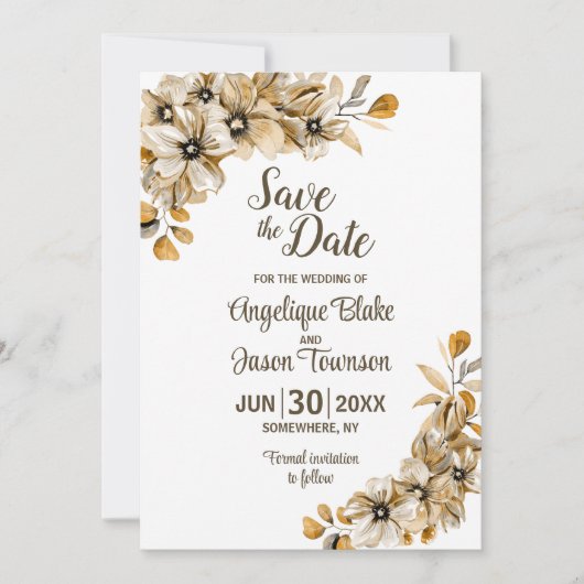 Save The Date Mariage Floral d'Automne à l'Aquarelle (Devant)
