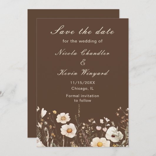 Save The Date Mariage floral d'automne aux fleurs sauvages (Devant / Derrière)